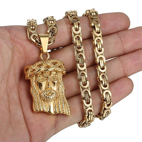 Retro Mens Carved Jesus Piece Pendant 