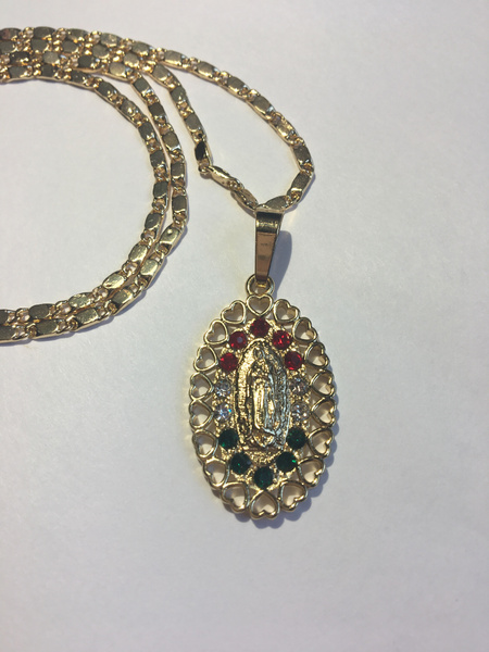 14K Gold Our Lady of Guadalupe Pendant with Necklace Oro La Virgen de ...