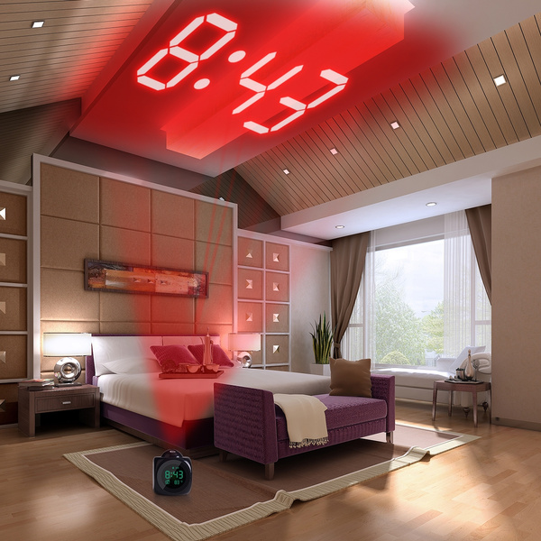 Cute Design for Living Room and Bedroom TechKen Projection Alarm Clock Voice Alarm Clock with Digital LCD Screen With Home Electronic Thermometer Time Wall Ceiling Projection 