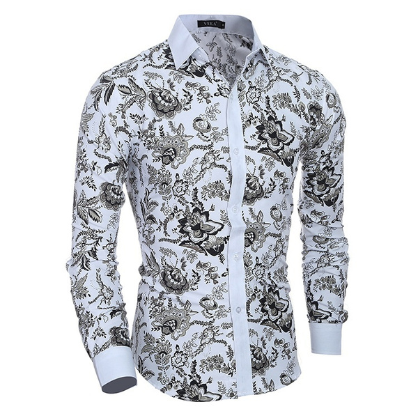 ERT Elegant Noble Flowers Prints Men Shirt Fashion Men Shirts Long Sleeves Slim Fit Casual Social Camisas Masculinas Chemise Homme