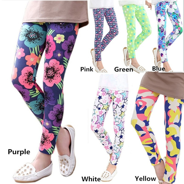 Fashion Baby Kids Girls Leggings Pants Flower Floral Printed Elastic  Trousers 2-14Y