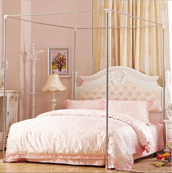 Stainless Steel Bed Mosquito Netting Canopy Frame Post Twin Full Queen King Size 