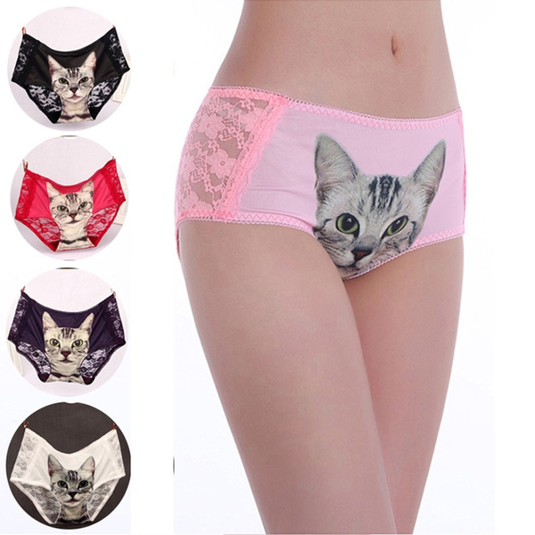 New Sexy Panty Lace Girls Cute Cats Style Women Underwear 3D Cats Printing  Panties Seamless Briefs