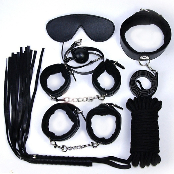 Sex Bondage Kit Set 7 Pcs Sexy Product Set Adult Games Toys Set Hand Cuffs Footcuff Whip Rope