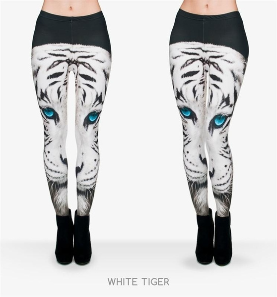 Womens Animal White Tiger Pattern Elastic 3D Leggings Sexy Tights