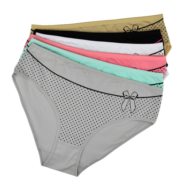 (6 Pieces/Lot) Plus Size Women Underwear Cotton Mid-Rise Cute Bow Dots  Ladies Mothers Briefs Panties Lingerie Big Briefs for Women