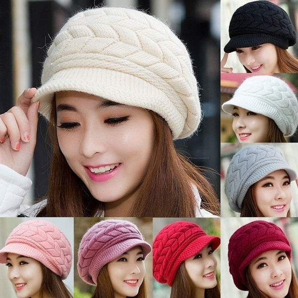 Fashion Elegant Women Hat Autumn Winter Beanies Knitted Warm Hats Rabbit Fur Cap 