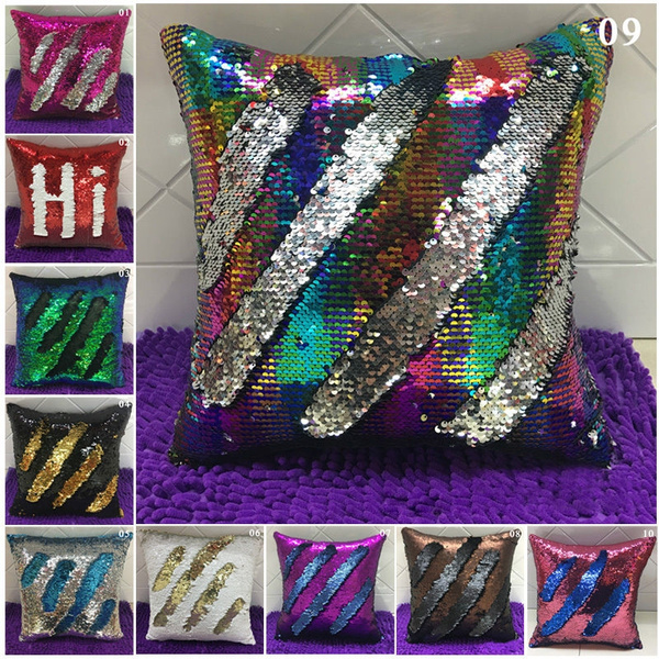 16" Magic Mermaid Pillow Case Reversible Sequin Glitter Sofa Cushion Cover Touch 