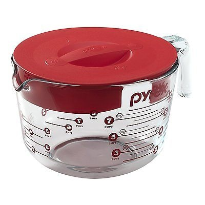 Pyrex Prepware 8-Cup Glass Measuring Cup with Lid in Clear and Red, 1055161  New