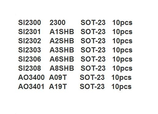 SI2300 SOT-23 AO3400 AO3401 100 pcs SI2302 MOSFET Transistor Assortment S12301