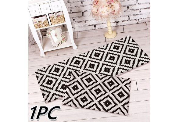 Black White Geometric Patterns Fashion Flannel Rugs & Carpet for Bathroom  Kitchen Non-slip Mat Bedroom Porch Doormat Floor Mats