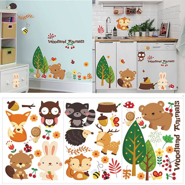 2019 Removable Woodland Animals Vinyl Wall Stickers Mural DIY Kids Room Nursery 