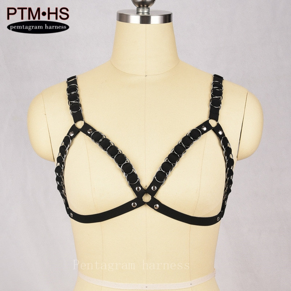 Gothic Sexy Womens Black Body Harness Lingerie Cage Bra Bdsm