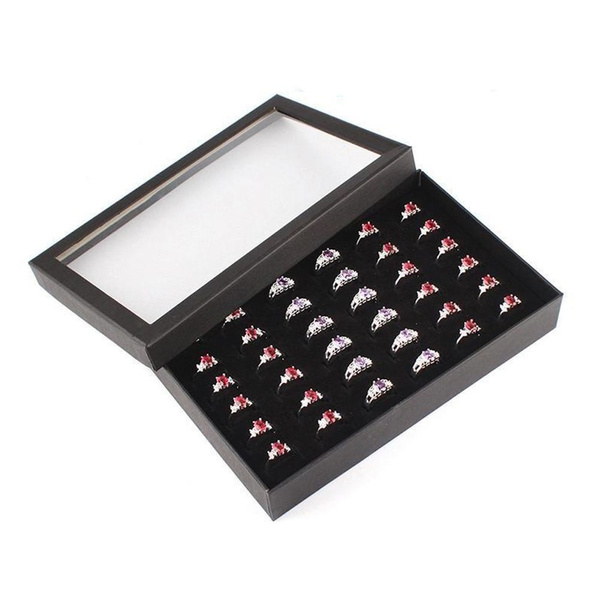 Show Holder 36 Slots Cufflinks Display Jewelry Ring Box Storage Tray Organizer 