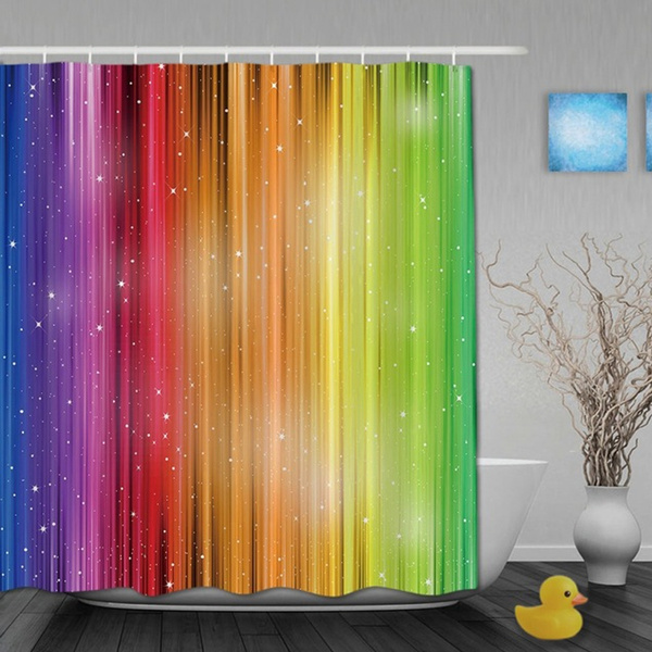Magic Striped Rainbow Shower Curtains Waterproof Fabric Bathroom