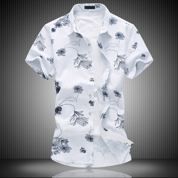 YOTAMI Men's Shirts Hawaiian Print Lapel Short Sleeve Shirt Travel White L, XL,XXL,XXXL,XXXXL,XXXXXL 