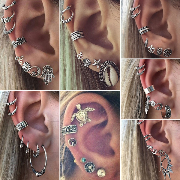 Endand Bohemian Style Pendant Earring Leaf Owl Stud Earring For Women Antique Silver Ethnic Gold Color Earring 
