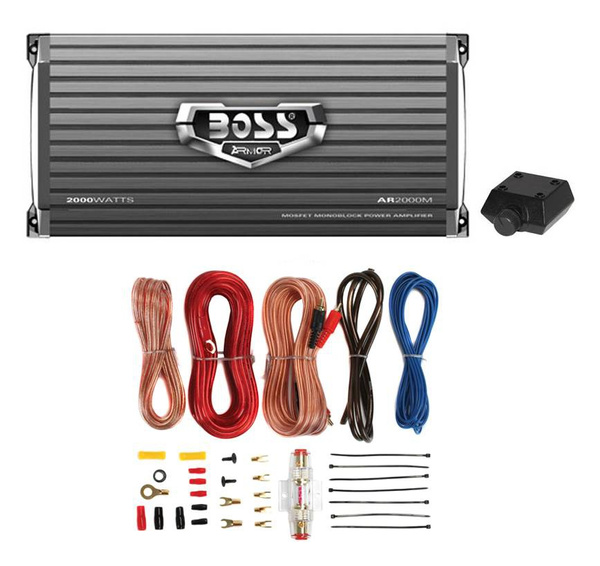 Boss Armor AR2000M 2000W Mono Car Audio Amplifier and Amp Wire Kit and Bass Remote Wish