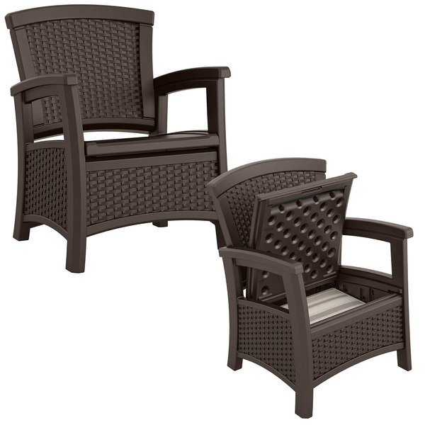 Suncast Elements Resin Wicker Design Club Chair With Storage Java 2 Pack Wish Suncast Elements Resin Wicker Design, Suncast Elements Outdoor Furniture