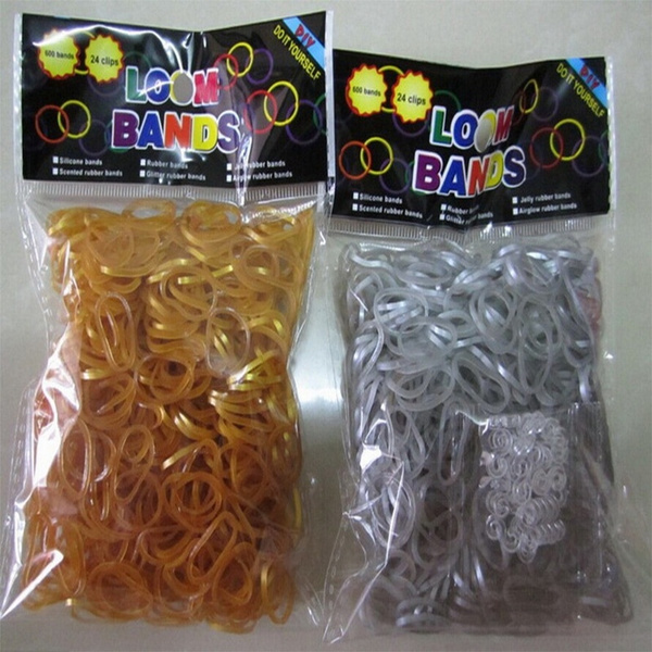 2packs /lot , metallic gold silver loom bands refill Rubber band for DIY  Bracelets (600pcs band + 24 clip )