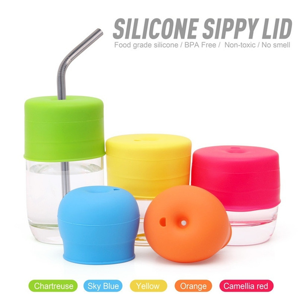 Toddler Baby Sippy Cup Lid Straw Spill-Proof Cup Cover Silicone