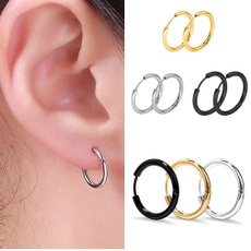 1 Pair Stainless Steel Fashion Punk Ear Hoop Circle Earrings for Women and Men