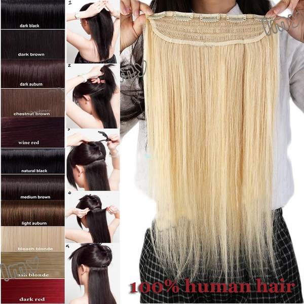 Luxury Real Hair One Piece Human Hair Extensiosns Clip In Hair Extensions Can be dyed straighten curly