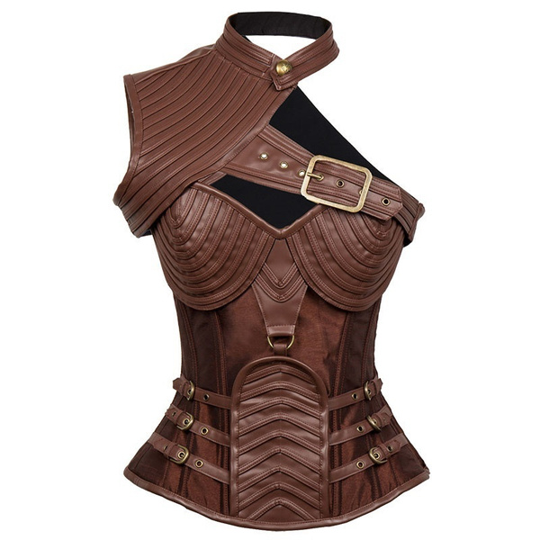 Vintage Brown Leather Armor Women Corsets Dress Vinatge Bustiers