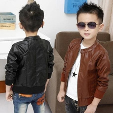 Boys Winter&winter  Coats, Faux Leather Jackets Children Fashion Outerwear  (Brown Black)