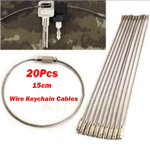 10Pcs Screw Locking Stainless Steel Wire Keychain Key Ring Cable Outdoor Hiking