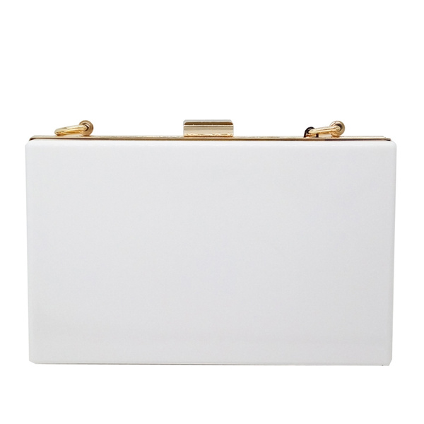 Women Solid White Acrylic Box Clutch Mini Hardcase Metal Clutches Evening  Shoulder Bag Transparent Party Dinner Handbag