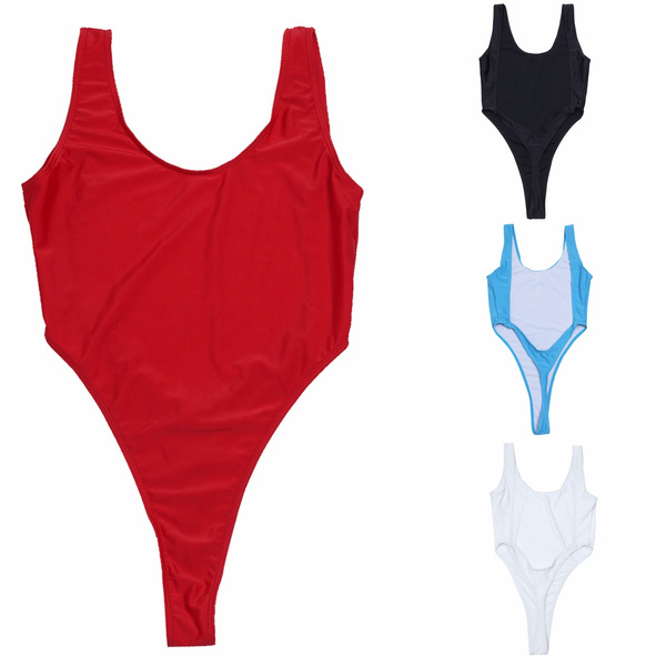 Women Onepiece High Cut Backless Thong Leotard Bikini Swimsuit