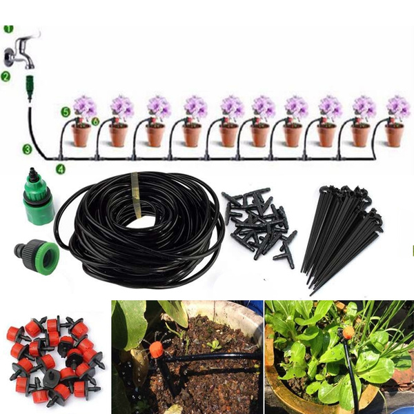 25m DIY Micro Drip Irrigation System Self Watering Garden Hose Kits N#S7
