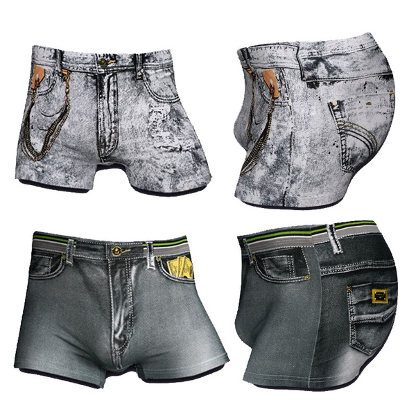 4Pcs/set New Cotton Jeans Men Boxers Underwear Sexy U convex 3D