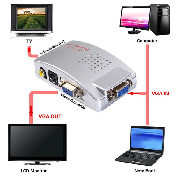 PC Computer VGA to AV RCA TV Monitor S 