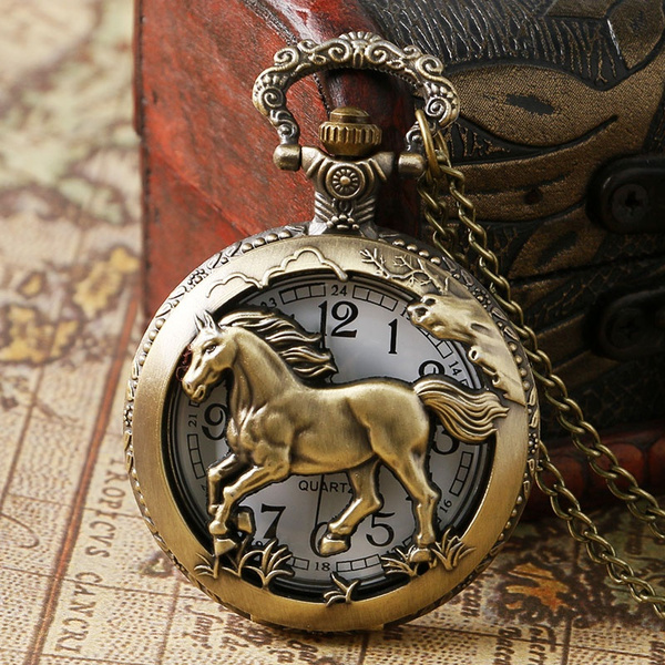 Vintage Lucky Chinese Horse Zodiac Pattern Quartz Pocket Watch