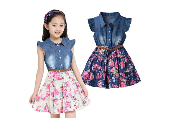 Cute Summer Dresses For Girls Cotton Children Clothing Denim Baby