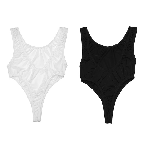 Women Swimwear High Cut Leotard Backless Bodysuit Monokini See-through Nightwear