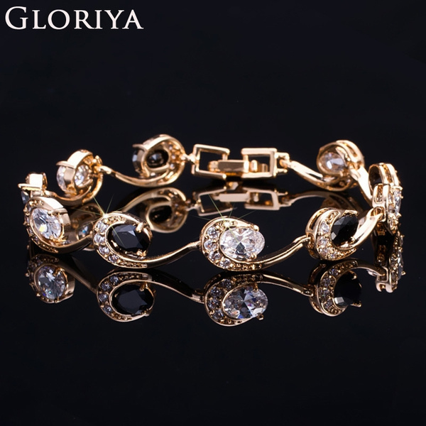 Gloriya Luxury Gold Plated Indian Jewelry Black Gemstone Connect