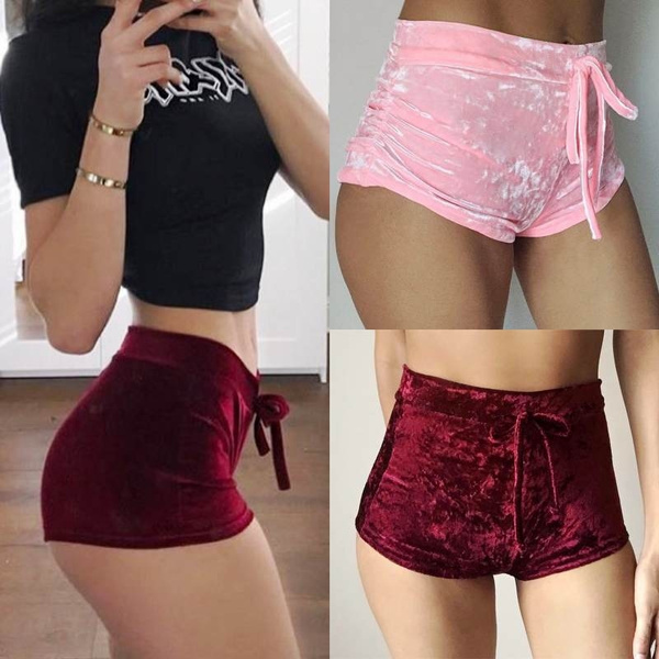 Women Velvet Shorts with Drawstring High Waist Elastic Shorts Outfit Summer  Sexy Butt Cheeks Skinny Shorts Daily / Nigh Club Wear Outfit Pink Winered  Black | Wish
