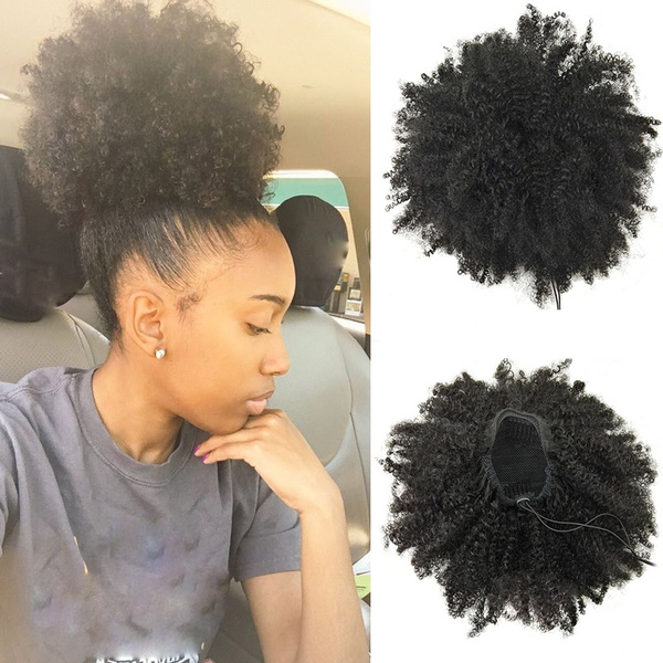 Cute Big Crinkling Puff Natural Black Chamber Frizzed Ponytail Synthetic Hairstyle Band Wish