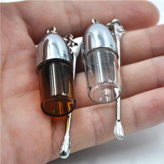 Secrete Glass Snuff Bottle With Metal Spoon Snorting Snorter Bullet Container Pill Case