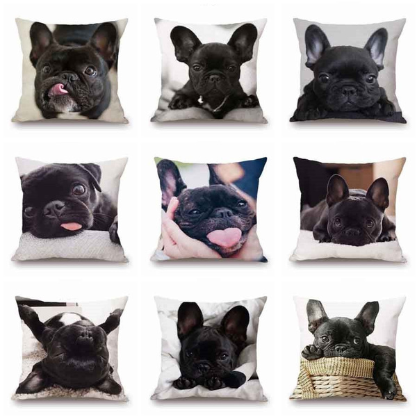 Fashion Cute Adorable Black French Bulldog Printed Cotton Polyester Plush Car Bed Sofa Throw Pillow Case Bedroom Office Cushion Cover Home Decor Wish - Black French Bulldog Home Decor