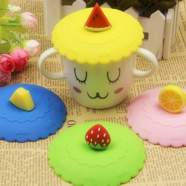 4pcs Magical Silicone Coffee Mug Lid Fruit Glass Cup Cover Suction  Leakproof