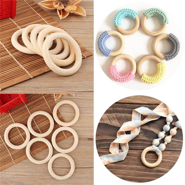 5PCS 70MM Wooden Teething Rings Connectors Circles DIY Crafts Natural Wood 