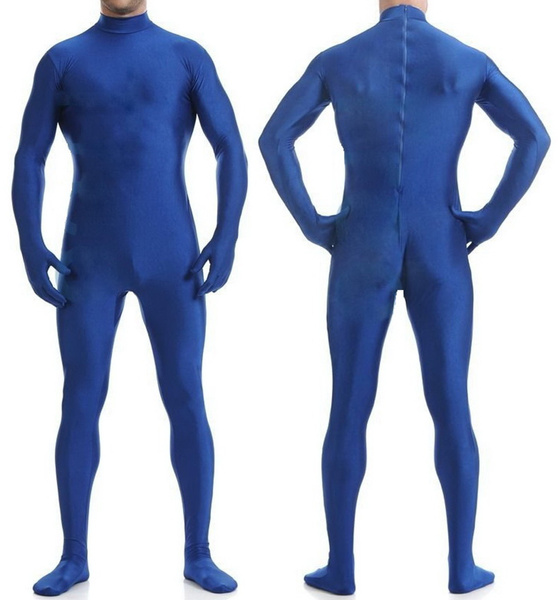 Men Tights Body Suit Costumes Back Zipper Blue Spandex Suit Catsuit  Costumes Unisex Bodysuit Outfit Halloween Party Fancy Dress Cosplay Costume  P363
