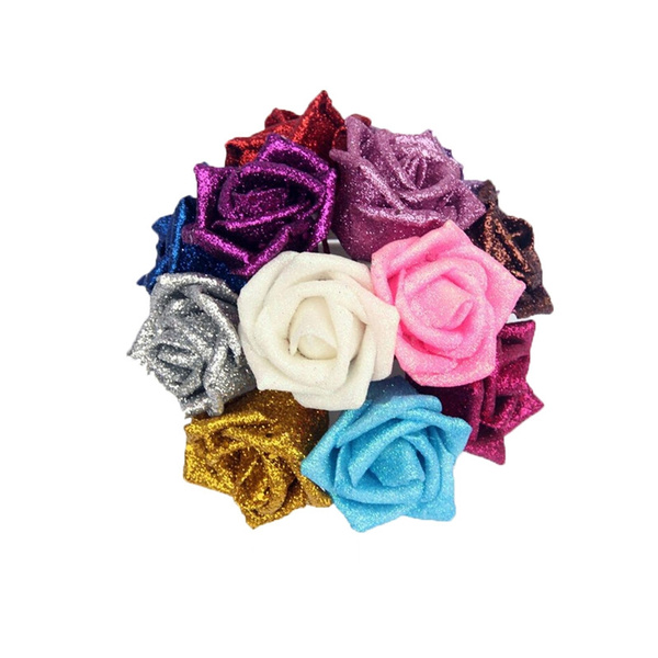 5X/set Colourful Full Glitter Roses Flowers Bride Bouquet Home Wedding Decor Wd 