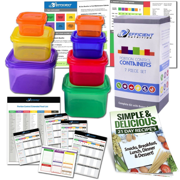 21 Day Portion Control Containers (7 Piece) Colored Set Meal Prep