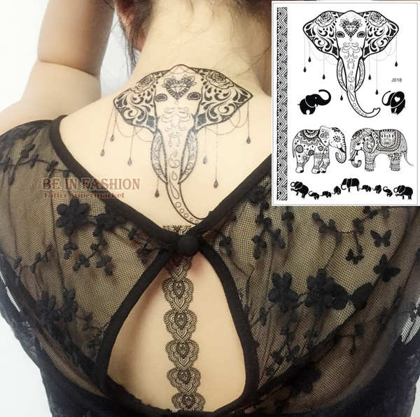 Indian Arabic Elephant Designs Black Tattoo Stickers Black Henna Lace Wedding  Bridal Henna Temporary Tatoo Sticker Ganesha | Wish