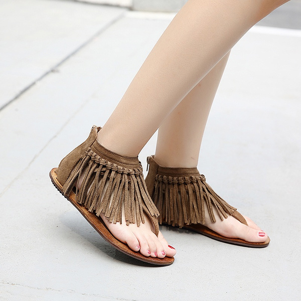 Women Summer Bohemia Tassel Flat Clip Toe holiday Beach Sandals Shoes Retro  HOT | eBay